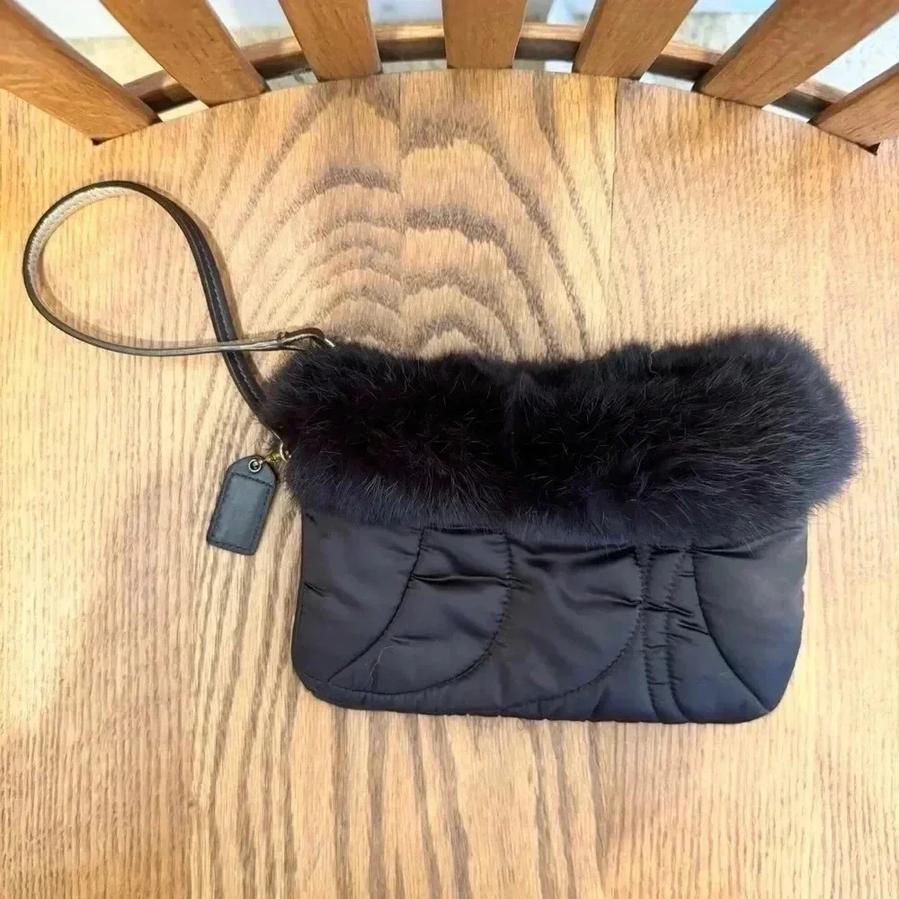 Coach Soho Ski, Satin, Wristlet With Rabbit Fur, Brown, 7β W X 5β H - Picture 2 of 7